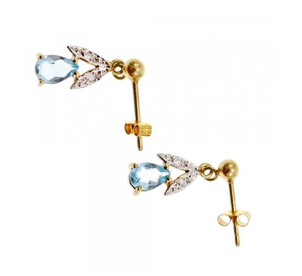 18K Yellow Gold Blue Topaz & Diamonds Earrings